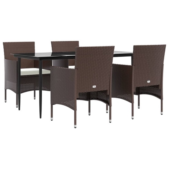 Mobilier de salle à manger de jardin coussins 5 pièces marron/noir