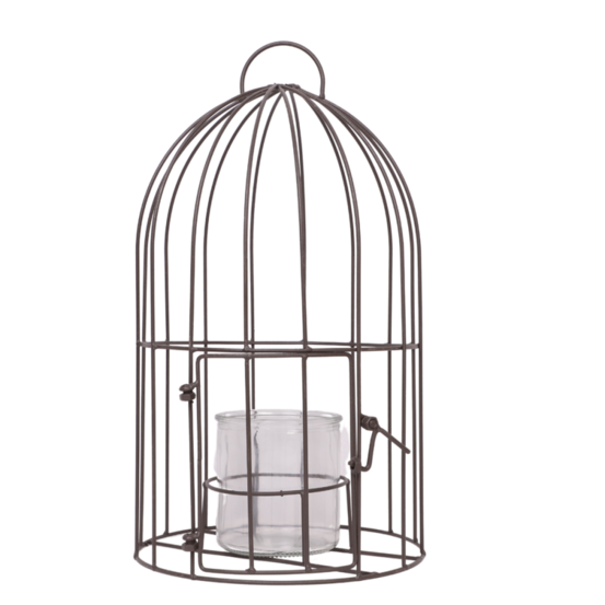 Cage bougeoir en métal et verre gris ø.22 x 40cm