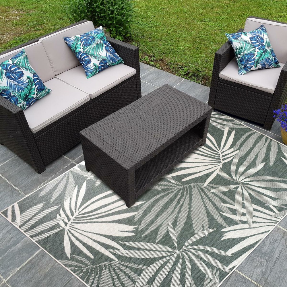 Tapis extérieur, kilim reversible 160x230 lyn2 am reversible vert et crème