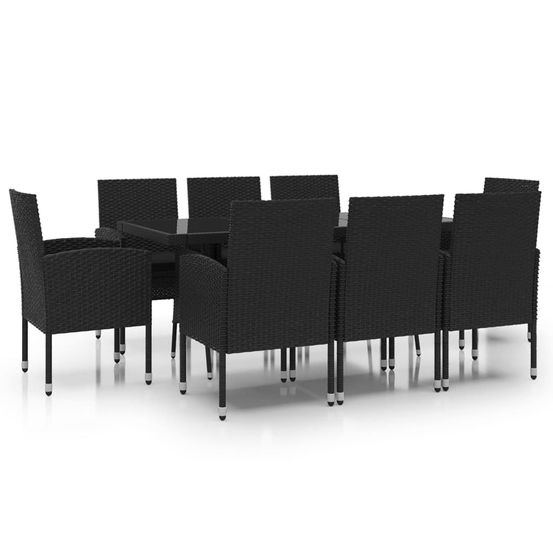 Ensemble à manger de jardin 9 pcs résine tressée noir