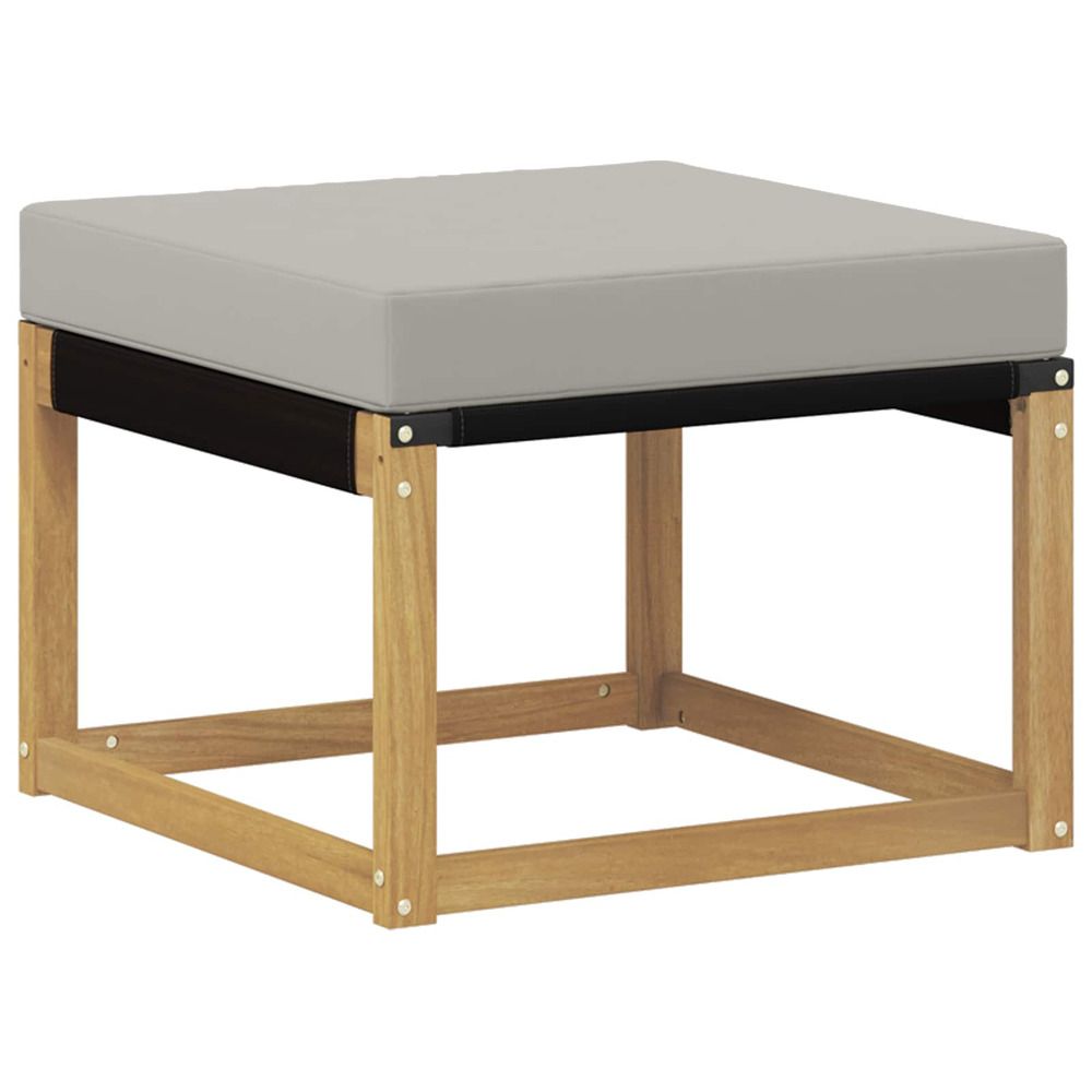 Pouf d'extérieur bois d'acacia massif et tissu textilène blanc
