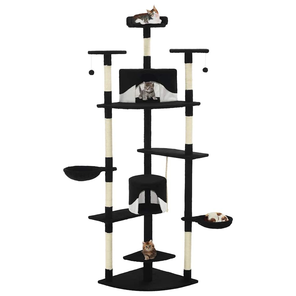 Grand arbre à chat 203 cm avec niches paniers et griffoirs sisal noir