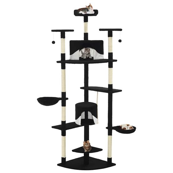 Grand arbre à chat 203 cm avec niches paniers et griffoirs sisal noir