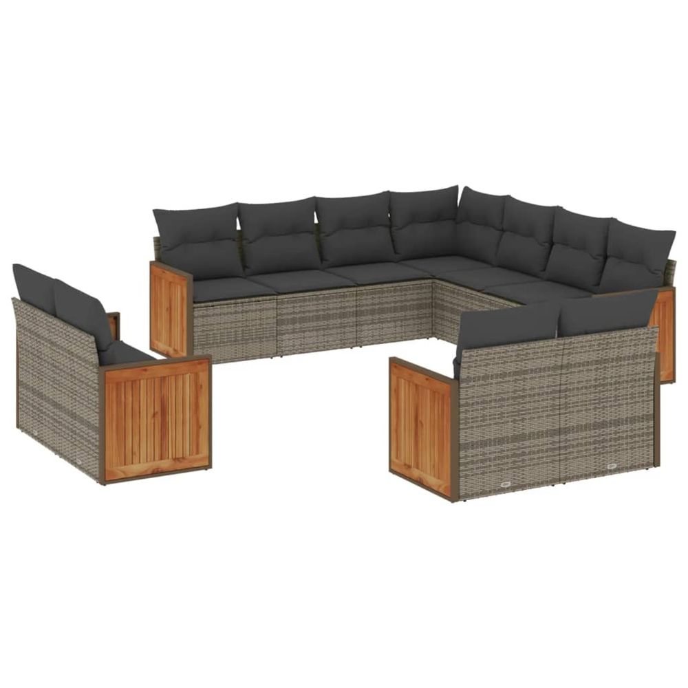 Salon de jardin 11 pcs avec coussins gris résine tressée