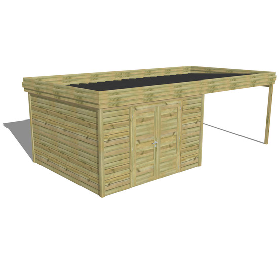 Abri de jardin bois pin traité autoclave 27mm - 6,94x3,44m / 24m2 - bac acier - abri français