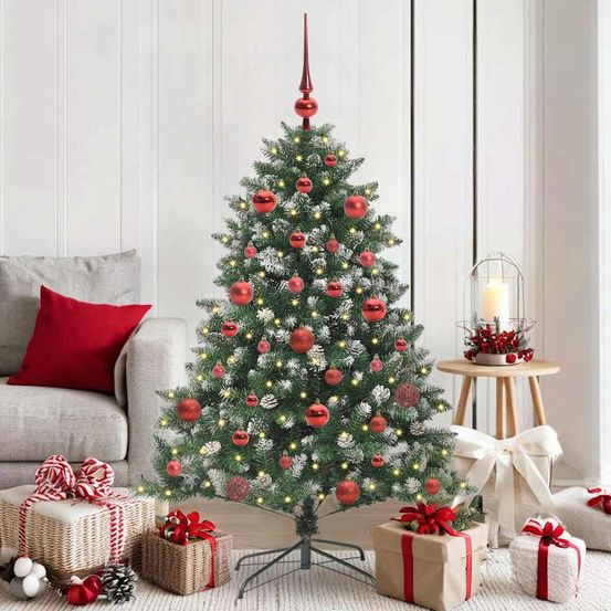Sapin de noël artificiel touffu 150 cm, kit complet avec 150 led et décorations usb