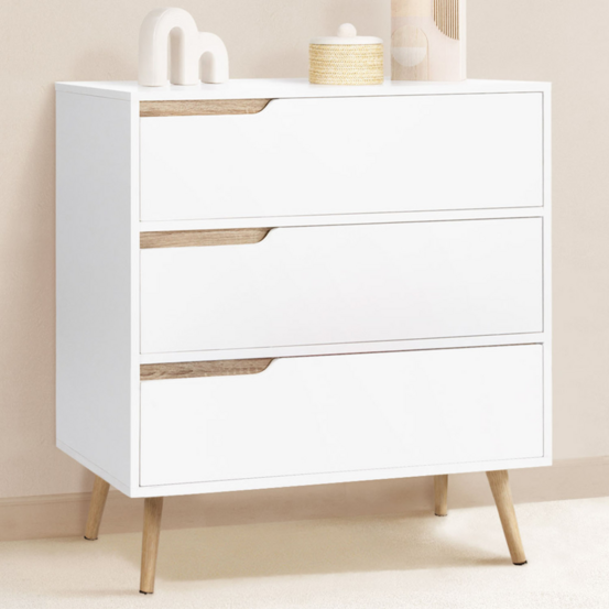 Commode 3 tiroirs helsinki 80 cm scandinave blanc