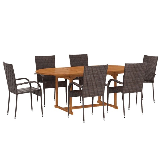 Ensemble à manger de jardin 7 pcs résine tressée marron
