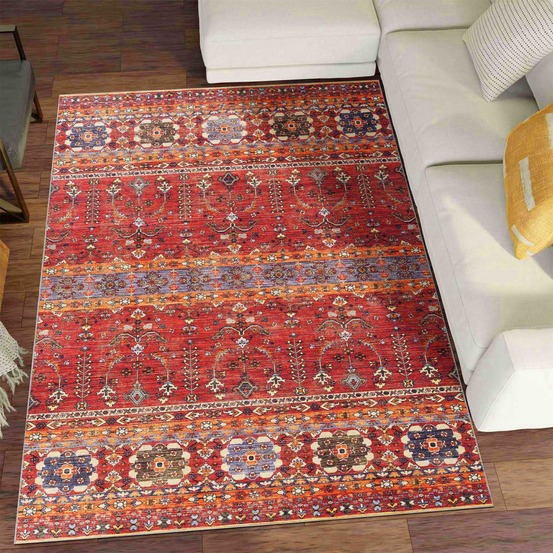 Tapis de salon 200x290 lyn11 vintage a rouge, facile d'entretien