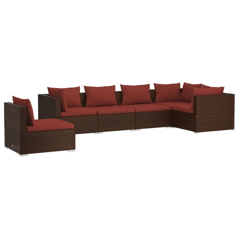 Salon de jardin 6 pcs avec coussins résine tressée marron