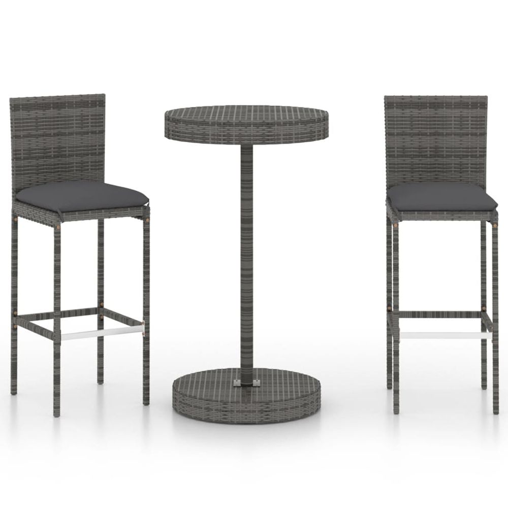 Ensemble de bar de jardin 3 pcs et coussins résine tressée gris