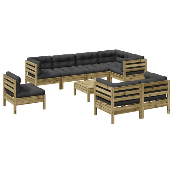 Salon de jardin 9 pcs avec coussins bois de pin imprégné
