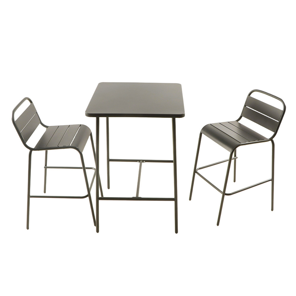 Ensemble table de bar et 2 chaises hautes d'extérieur gris foncé bergame