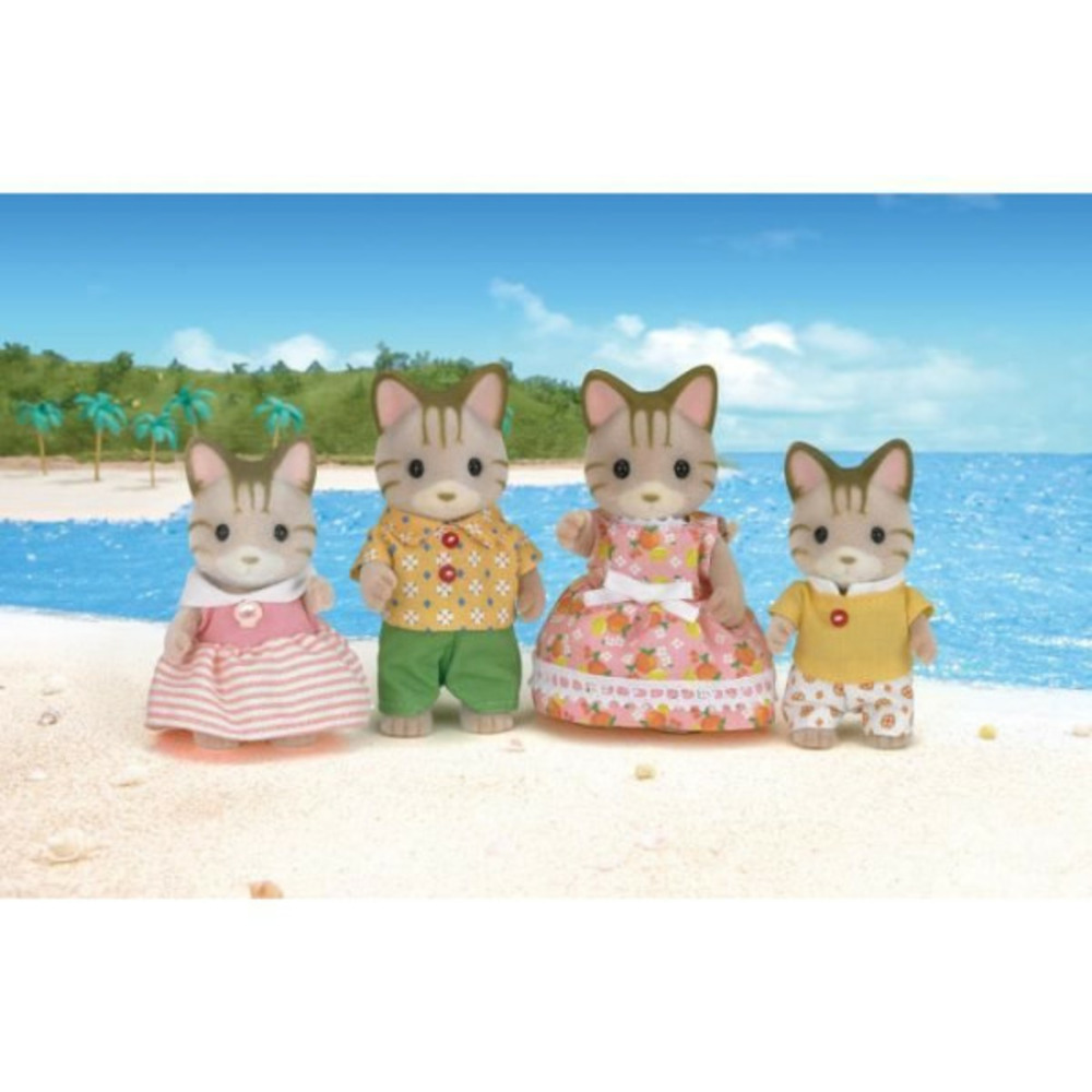 - 5180 - famille chat tigre - les familles - articulée et habillée - a partir de 3 ans