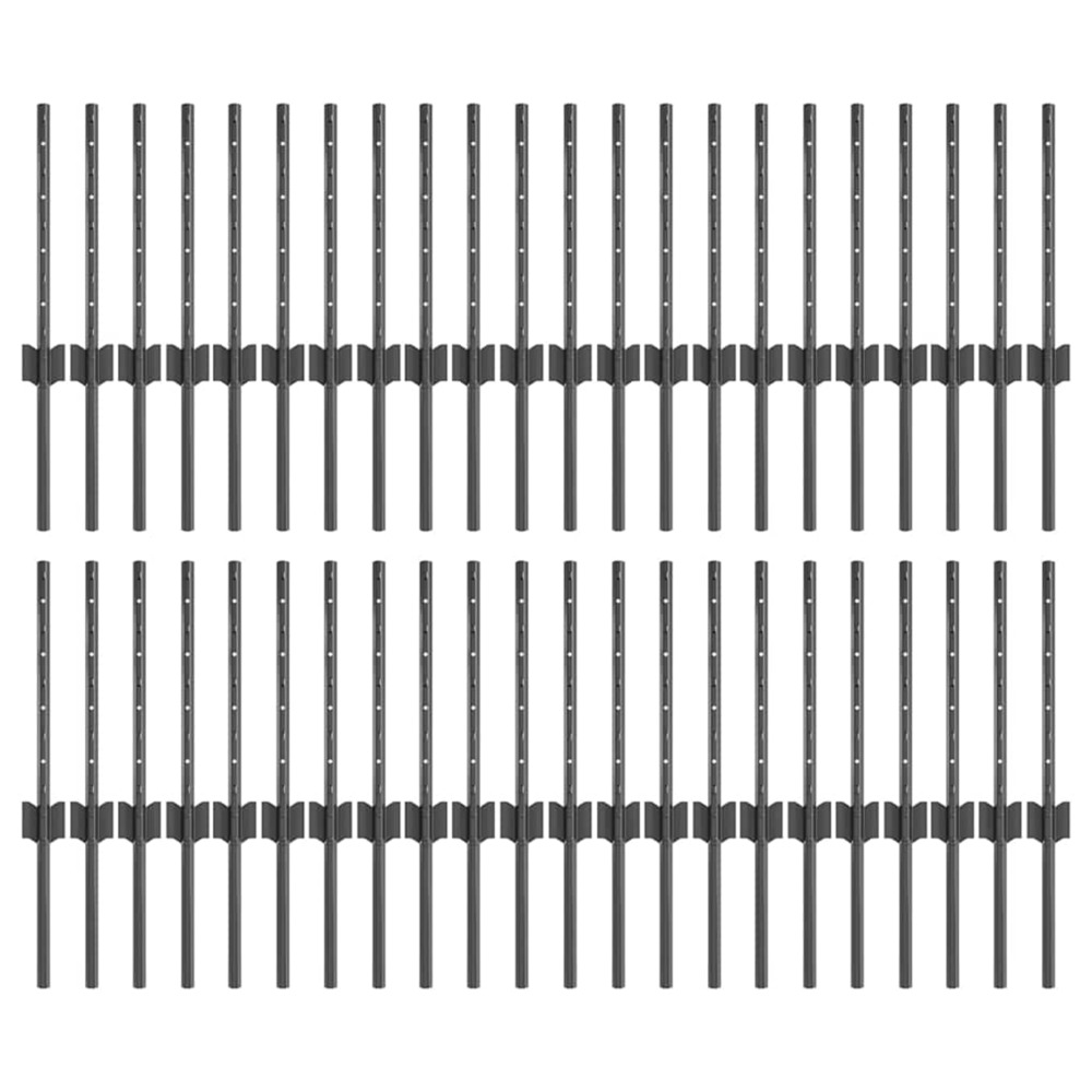 Poteau de clôture. 44 pcs gris 80 cm acier