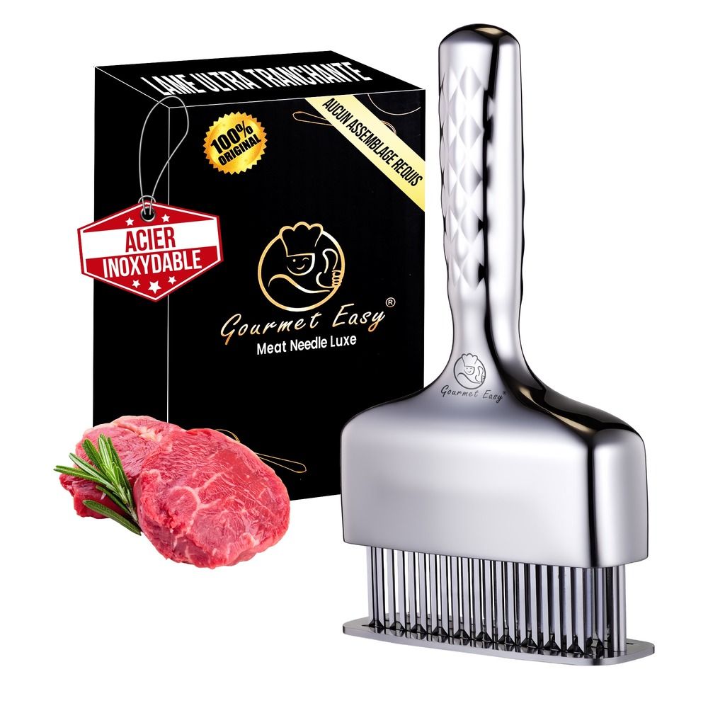 Attendrisseur viande inox lames aiguilles ultra tranchantes manche long antidérapant