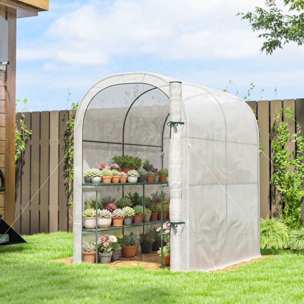 Serre tunnel de jardin acier pe blanc 123 x 187 x 189 cm étagères porte enroulable - comfortxl outdoor living