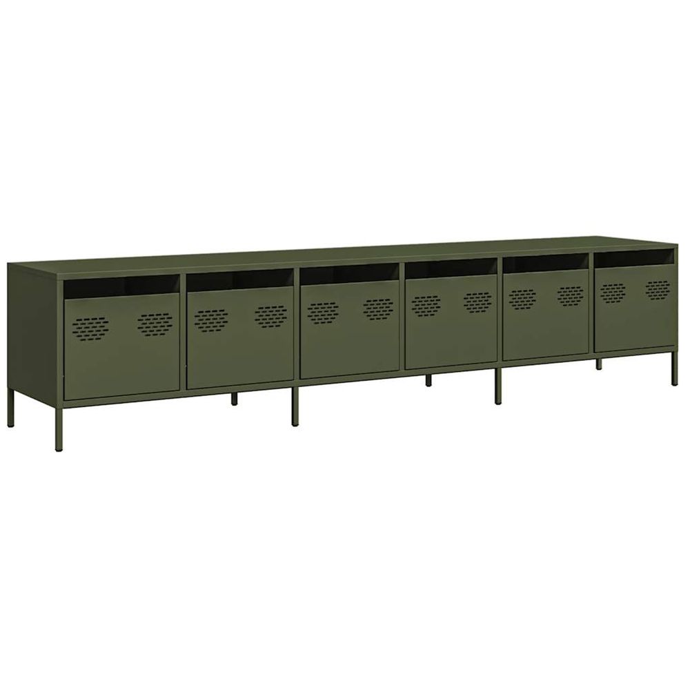 Meuble tv vert olive 202x39x43,5 cm acier laminé à froid