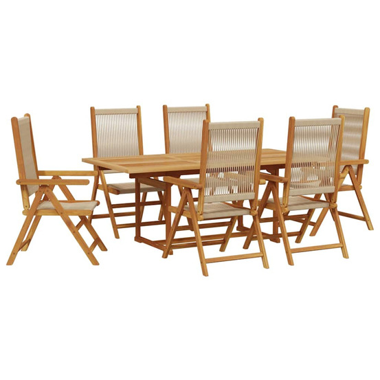 Ensemble à manger de jardin 7 pcs beige polypropylène et bois