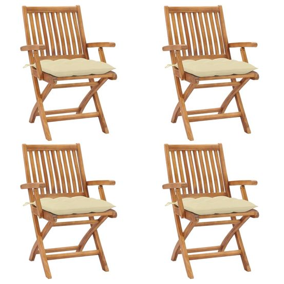 Chaises pliantes avec coussins, 4 pièces, en teck massif