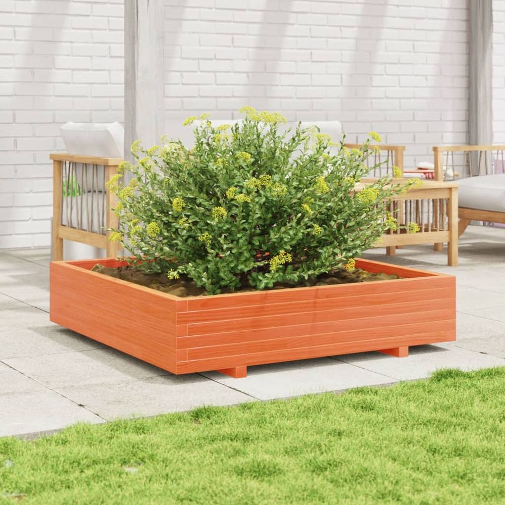 Jardinière géante carrée 110x110cm bois massif cire marron terrasse