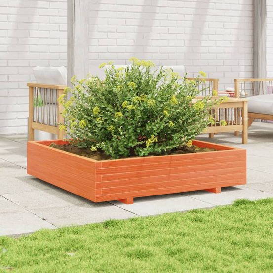 Jardinière géante carrée 110x110cm bois massif cire marron terrasse