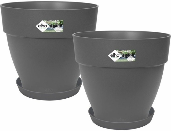Elho lot de 2 pots de fleur rond avec soucoupes vibia campana + loft - ø29,8 x h25,8cm + soucoupe ø21 x h2,8cm - 22 l - noir