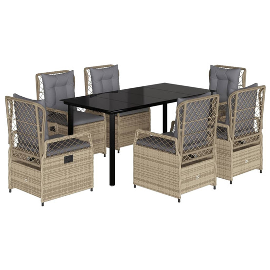 Ensemble à manger de jardin et coussins 7 pcs beige poly rotin