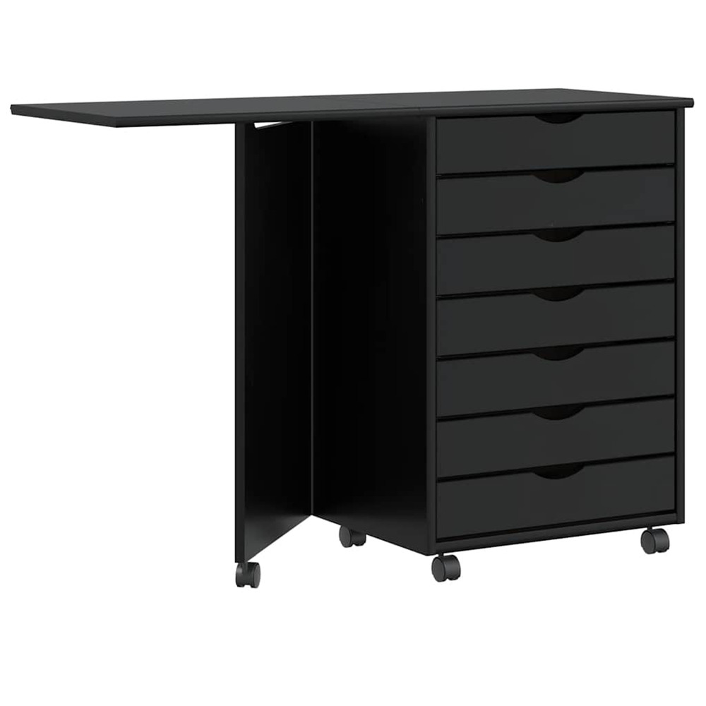 Armoire roulante avec bureau moss noir bois de pin solide
