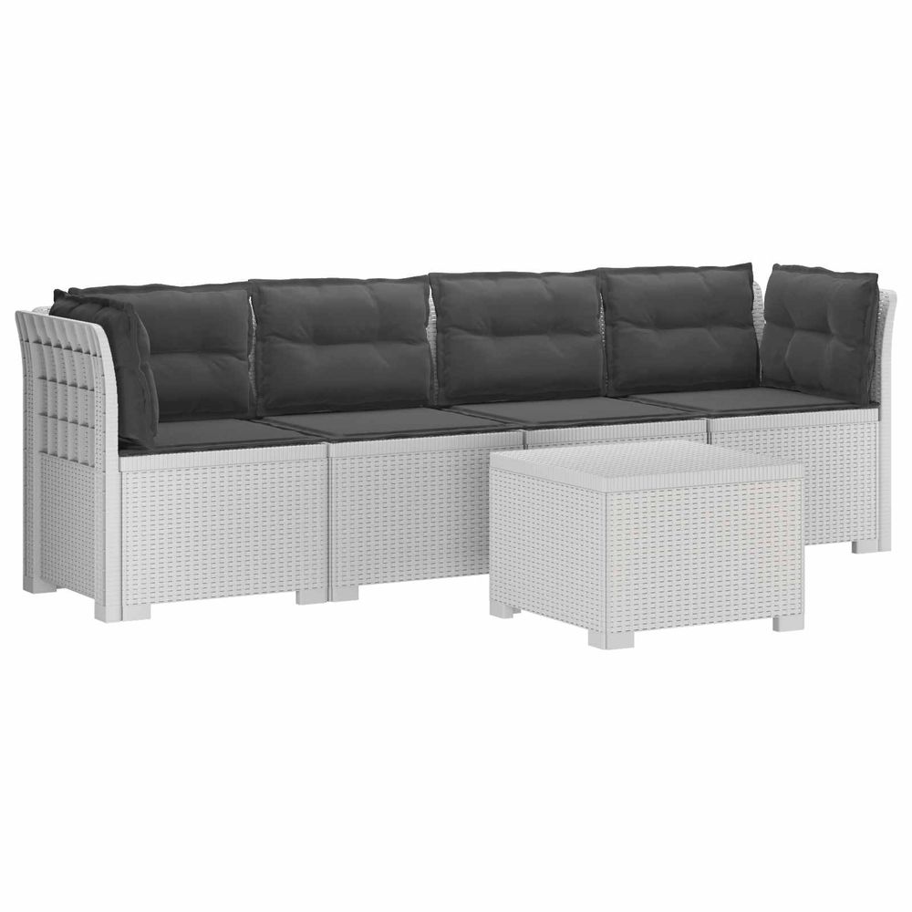 Canapé de jardin 4 places avec coussins look rotin pp blanc