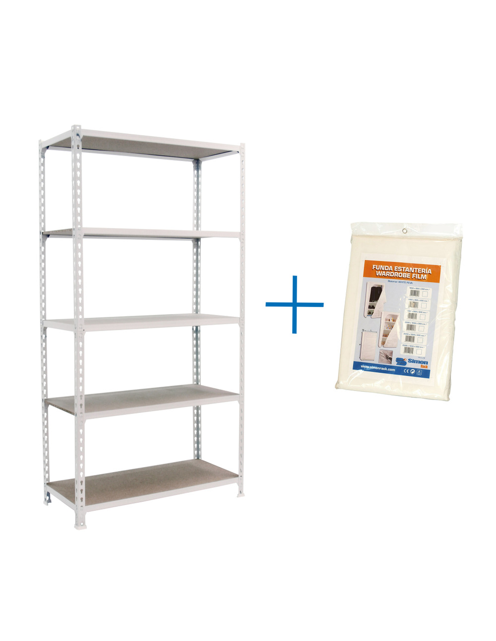 Etagère légère sans vis maderclick 5/400 blanc/bois + housse blanc/bois 1800x900x400 - simonrack