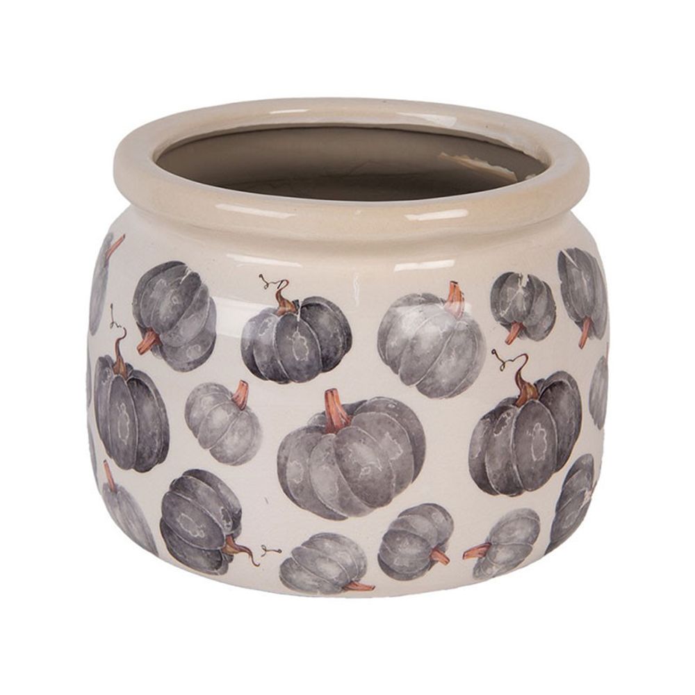 Pot de fleurs céramique citrouille gris 20x15cm