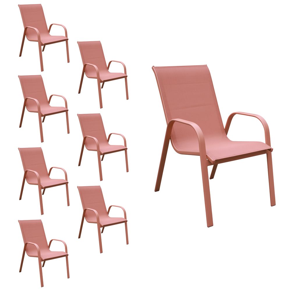 Lot de 8 chaises marbella en textilène terracotta - aluminium terracotta