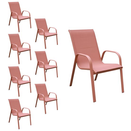 Lot de 8 chaises marbella en textilène terracotta - aluminium terracotta