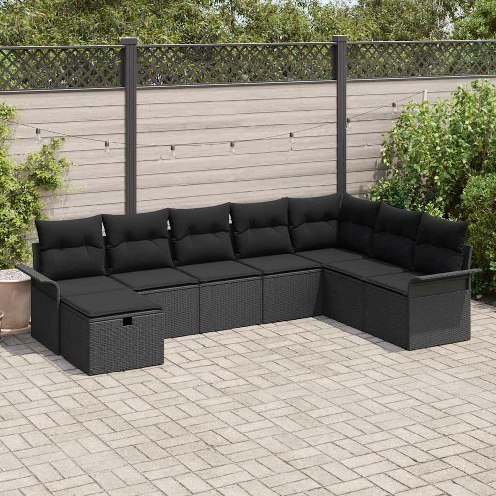 Ensemble de canapé de jardin avec coussin 8 pcs noir poly rotin