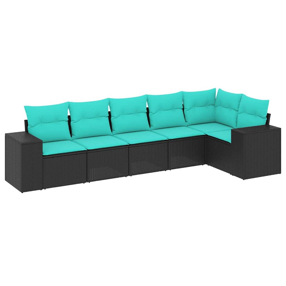 Salon de jardin 6 pcs avec coussins noir résine tressée