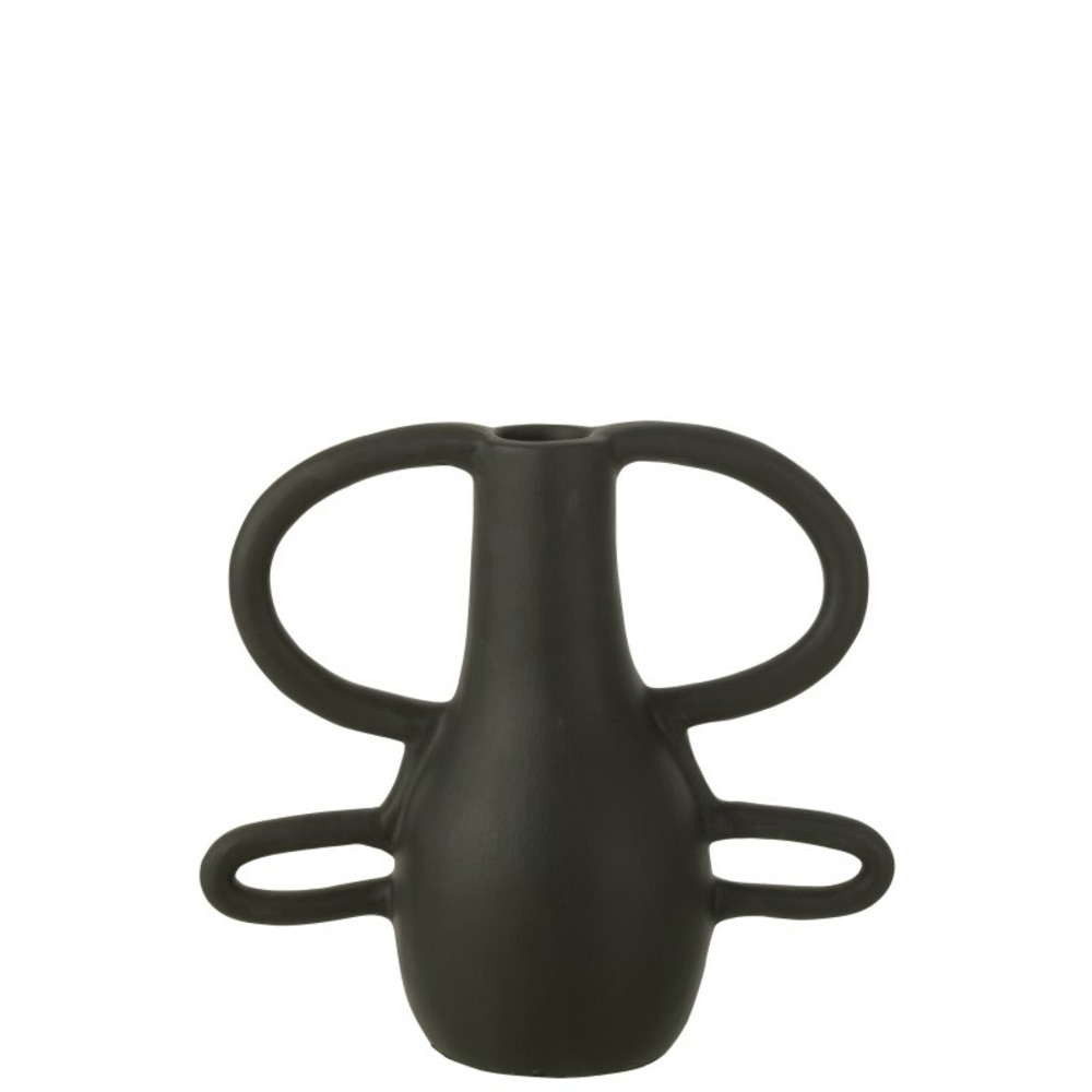 Vase poignées en terracotta noir 17x33x36 cm