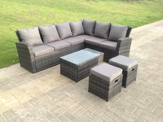 8 places salon de jardin en rotin à dossier haut canapé d’angle avec tabouret de table basse