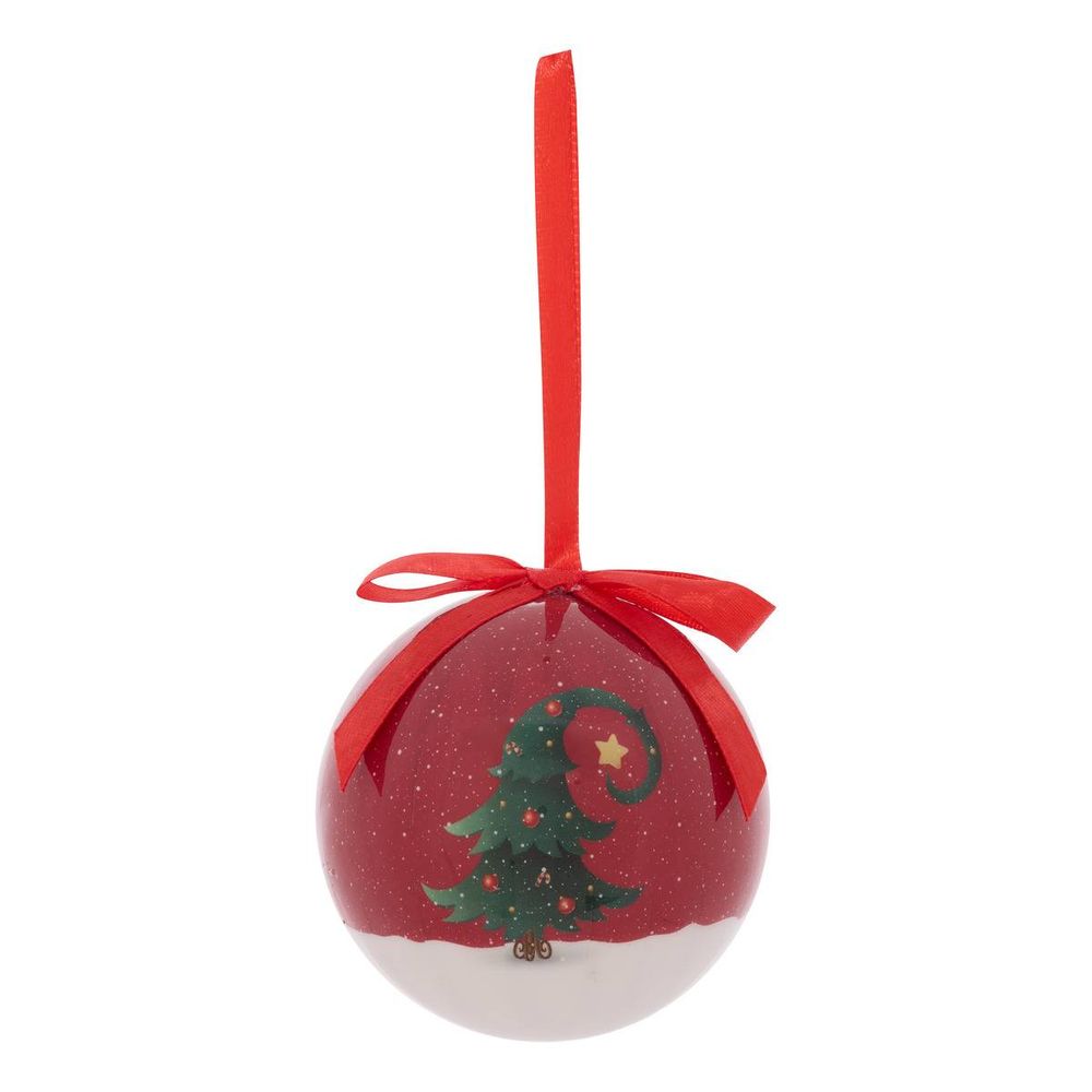 Boule de noël en papier imprimé sapin et lutin d. 75 mm