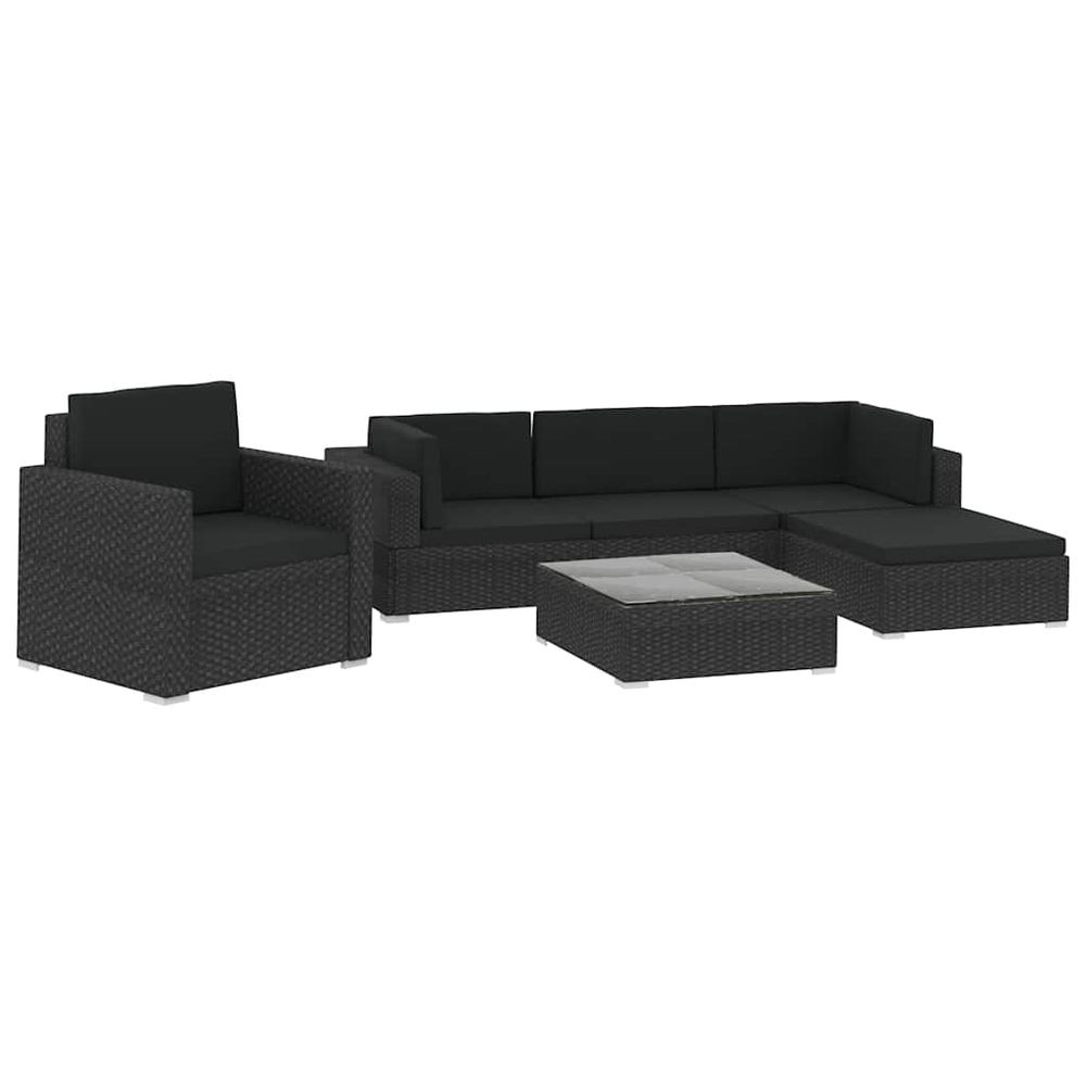 Salon de jardin 6 pcs avec coussins résine tressée noir