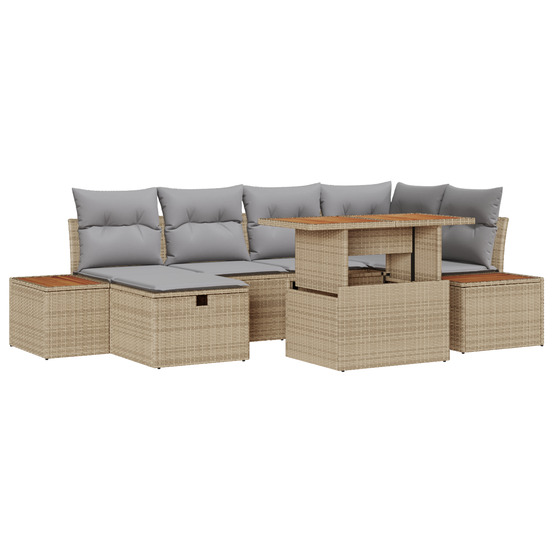 Ensemble de canapé de jardin 7 pièces avec coussins beige rattan poly