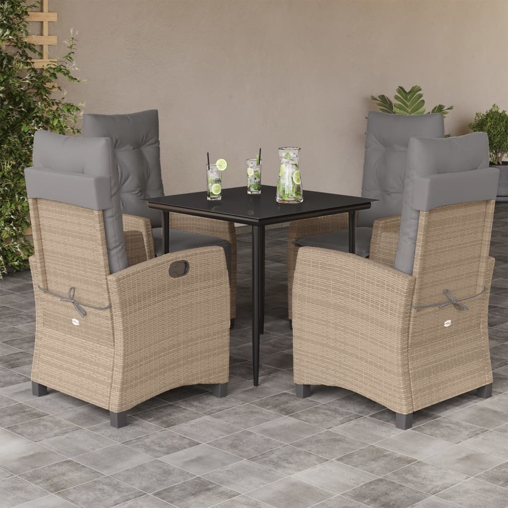 Ensemble à manger de jardin coussins 5 pcs mélange beige rotin