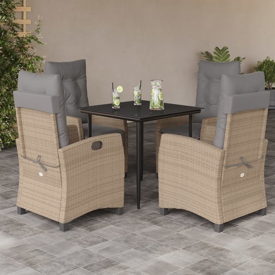 Ensemble à manger de jardin coussins 5 pcs mélange beige rotin