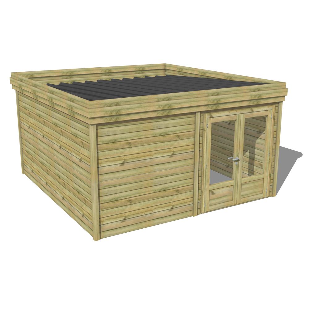 Abri de jardin bois pin traité autoclave 27mm - 4,695x4,34m / 20m2 - bac acier - abri français