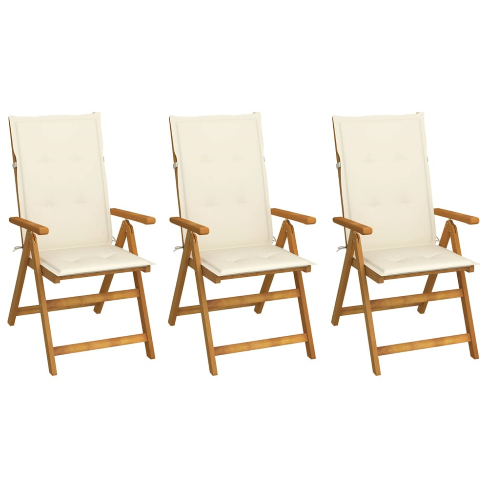 Chaises pliables de jardin lot de 3 avec coussins bois d'acacia