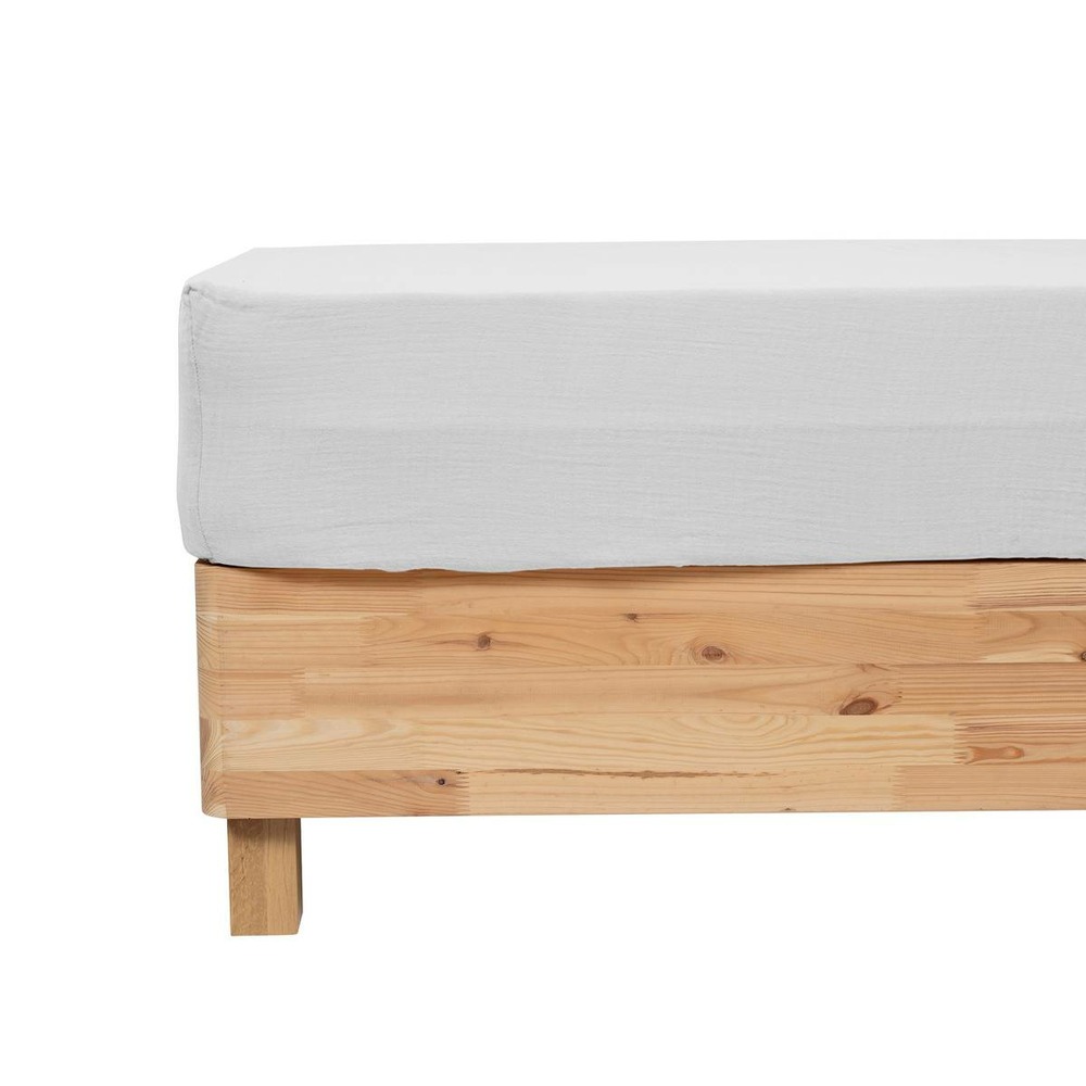 Drap housse flora gaze de coton blanc 140x190cm