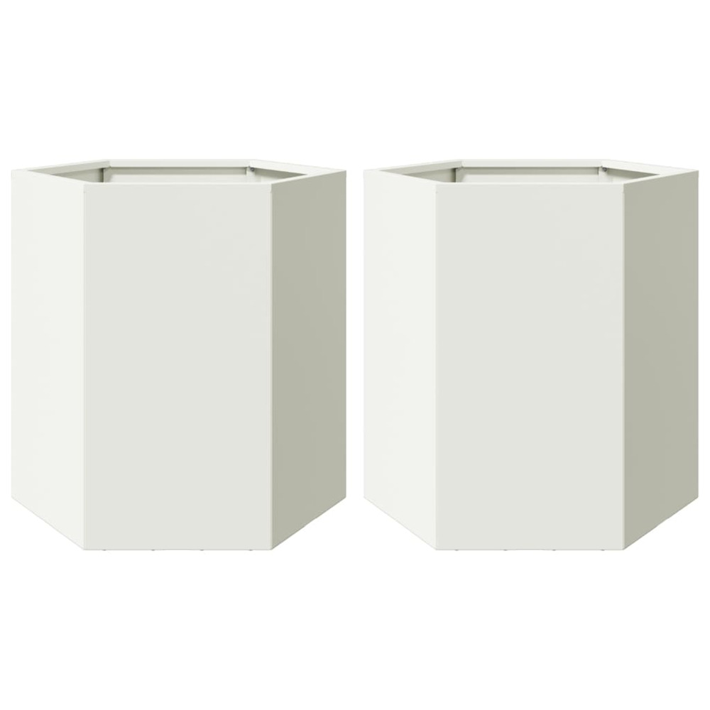 Jardinière d'extérieurs 2 pcs blanc hexagone 46x40x45 cm acier