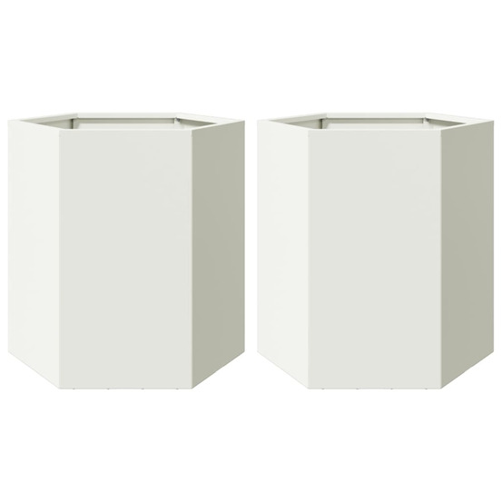 Jardinière d'extérieurs 2 pcs blanc hexagone 46x40x45 cm acier