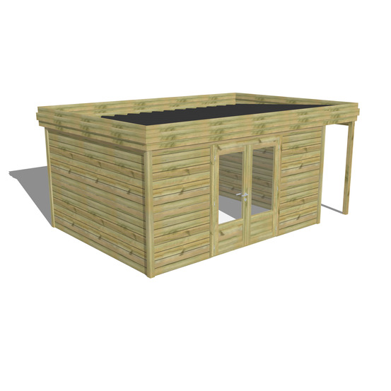 Abri de jardin bois pin traité autoclave 27mm - 5,34x3,44m / 18m2 - bac acier - abri français