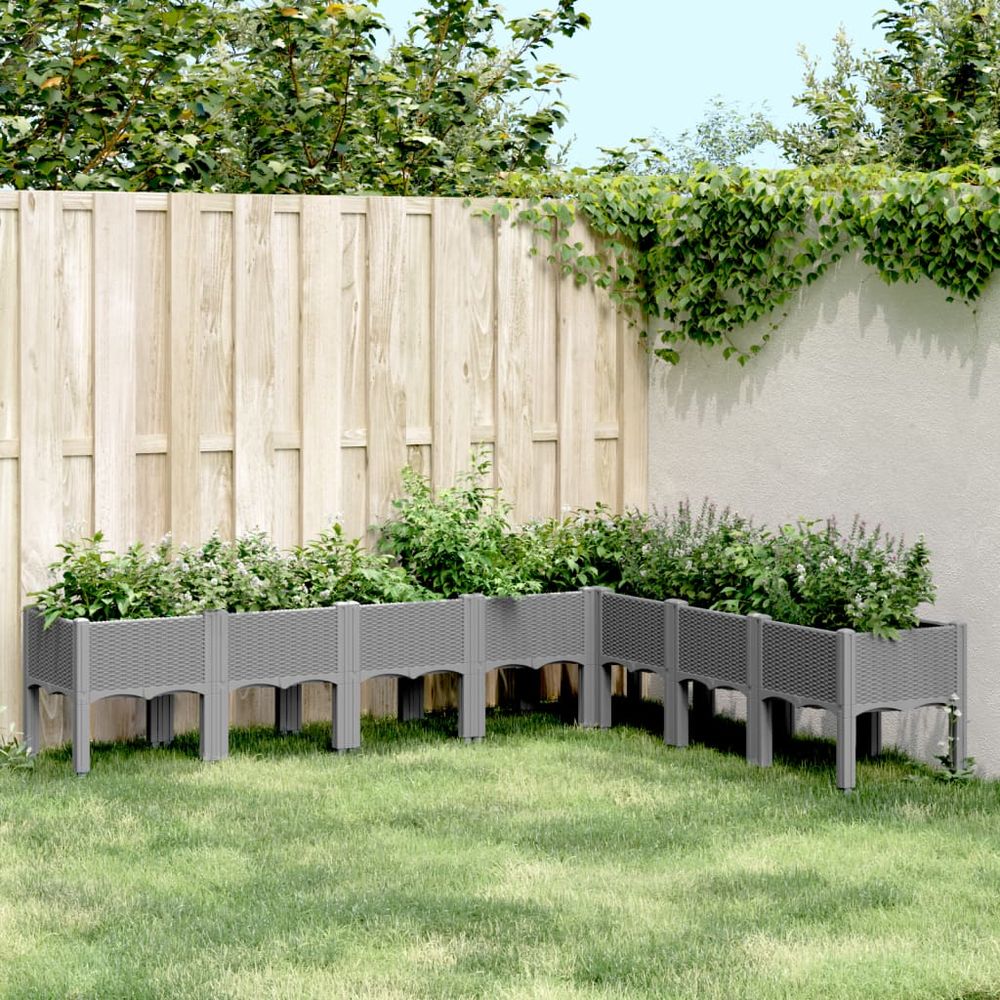 Potager surélevé xxl pp aspect rotin pour grand jardin 200x160x42 cm gris clair